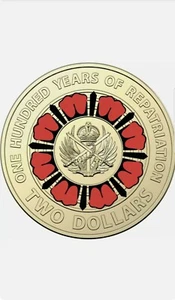 UNC 2019 Australian Repatriation $2 Two Dollar Red Coloured Coin from mint bag. - Picture 1 of 2