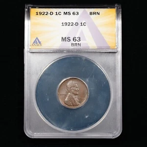 1922-D Lincoln Wheat Cent 1c - ANACS GRADED MS63 BRN - Picture 1 of 4