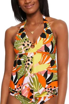 Bar III ESF10028 Mujer Verde Anillo Corbata Halter Tankini Traje de Baño Top, SM, Multi Foto 1 de 2