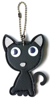 1 New Cute  Black cartoon cat key chain Key ring Handmade Leather Key bag - Image 1 of 4