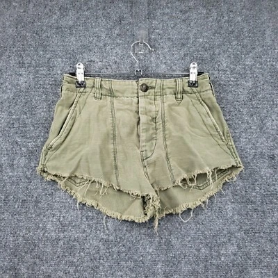Шорты женские Free People 0 зеленые с вырезом горячие брюки с высоким подъемом на пуговицах джинсовая ткань - Изображение 1 из 4