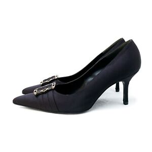 Versace Medusa Women's Black Satin Buckle Pumps Heels Size US: 9 / EUR: 39