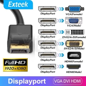 Displayport DP Male to VGA DVI HDMI Female Display Port Converter Adapter Cable - Picture 1 of 14