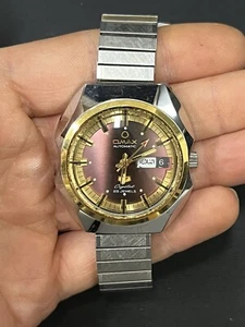 VINTAGE OMAX AUTOMATIC 25J DAY-DATE STAINLESS STEEL WRISTWATCH ( 37MM ) - Picture 1 of 10