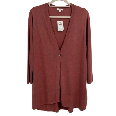Cárdigan Suéter J. Jill Mezcla de Lino Un Botón Frontal Rosa Marrón Talla Grande Nuevo con Etiquetas Foto 1 de 4