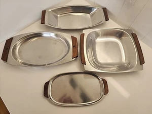 MCM VINTAGE SELANDIA DENMARK KH GENSE STAINLESS WALNUT SERVING Dishes Trays - Picture 1 of 12
