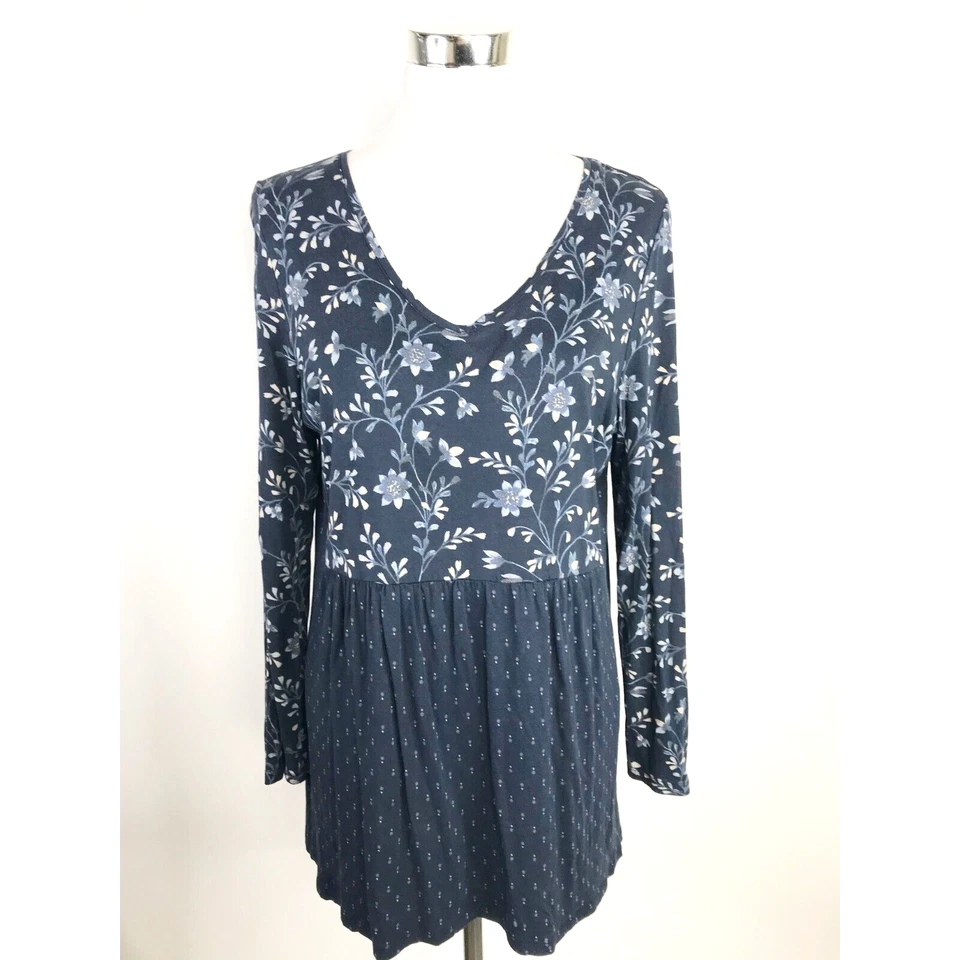 Top túnica Jill para mujer azul medio floral a lunares bloques de colores cottagecore Foto 1 de 4