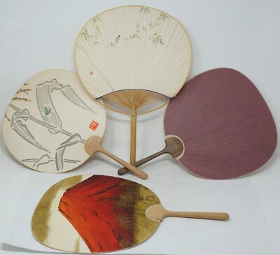 Вентиляторы с бамбуковой и деревянной рамой Uchiwa набор x7 оригинал из Японии 0506C3 - Изображение 1 из 4
