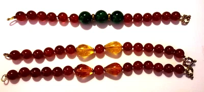 TRE BRACCIALI IN CORNIOLA NATURALE - AGATA - CHIUSURE ARGENTO 925 - Immagine 1 di 4