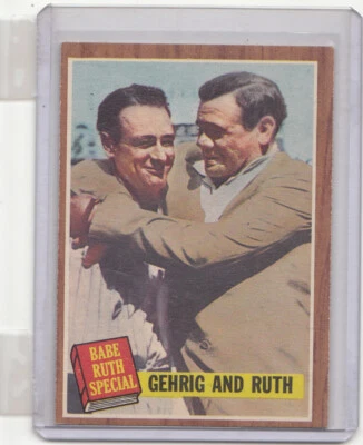 Tarjeta de béisbol Topps 1962 de colección #140 Babe Ruth Lou Gehrig casi nueva menos para MT YANKS Foto 1 de 2