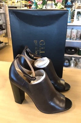 G.I.L.I. Preena Cognac Leather Peep Toe Ankle Strap Booties - 8M - Image 1 of 4