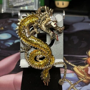 Big Dramatic Gold 3D DRAGON Betsey Johnson Necklace - Picture 1 of 3