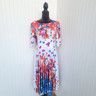 Marc Bouwer Unlimited White Red Blue Floral Print Fit Flare Zipper Back Dress XL - Image 1 of 4