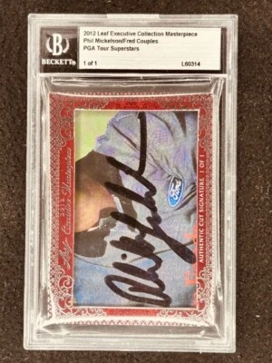 Phil Mickelson & Fred Parejas 2012 Hoja Obra Maestra Corte Firma Firmado 1/1 JSA Foto 1 de 2