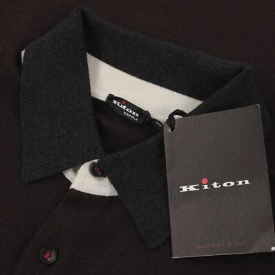Suéter polo Kiton novo com etiquetas colarinho de cashmere/seda tamanho 50 EUA M em marrom/cinza/vermelho - Imagem 1 de 4