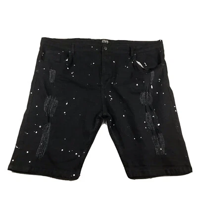 Pantalones Cortos de Lavandería Ingleses Para Hombres 50 Negros Denim Envejecido Salpicaduras de Pintura Moteada Foto 1 de 4