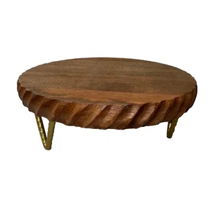 Metal 3-Leg Decorative Wood Serving Dish Platter Tray Wooden Cake Stand - Picture 1 of 16