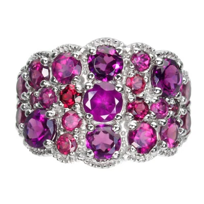 Anillo de plata de ley 925 redondo rodolita granate 5 mm piedras preciosas joyería tamaño 7,5 Foto 1 de 4