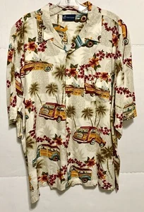 Point Zero Hawaiian Shirt Men's Size L Woody Surfing Beach Wagon Aloha - Picture 1 of 11