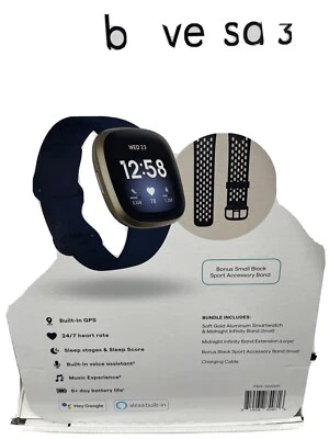 Fitbit FB511BKBKLBNDLS Versa 3 Bundle, Midnight Blue - Image 1 of 4