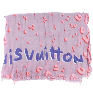 Louis Vuitton Leopardo M75735 Cachemira Seda Bufanda Rosa Gris - Imagen 1 de 15
