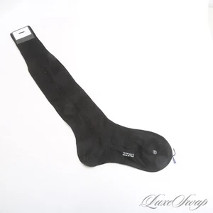 NWT #1 MENSWEAR Sorley Made in Italy Black 100% SILK Solid OTC Long Socks NR #7 - Picture 1 of 4