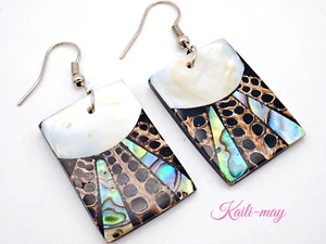 Mother of Pearl Abalone Pagoda Shell Earrings with Small Rectangle Shape - Picture 1 of 8