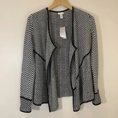 Cárdigan Chicos Mujer Abierto Chevron Drape Pequeño Negro Crudo Imitación Cuero Borde Foto 1 de 4