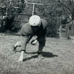 Boy Wearing Football Uniform & Helmet B&W Photograph 3.25 x 5 - Picture 1 of 3