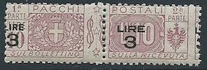 1923-25 REGNO PACCHI POSTALI 3 SU 10 LIRE VARIETà SOPRASTAMPA MNH ** - ED774-2 - Picture 1 of 1