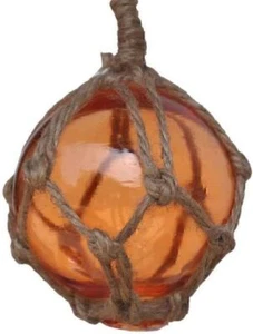 Hampton Nautical Orange Japanese Glass Ball Fishing Float with Brown Netting - Picture 1 of 1