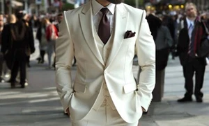 3 Piece Men's Off White Suit – Wedding Wear, Formal Fashion Suit & Party Outfit - Picture 1 of 4