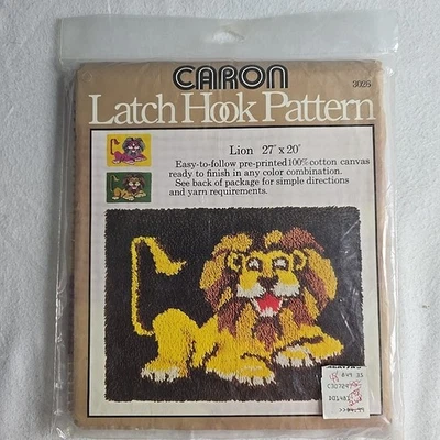 Caron Latch Hook Kit Lion Kit 27''x20'' 1977 VTG Animals Kidcore Safari Nursery - Image 1 of 4