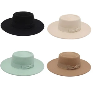 Damen Frauen Elegant Schleife Fedora Breite Krempe Filz Panama Retro Kirche Derby Zylinder Hut - Bild 1 von 11