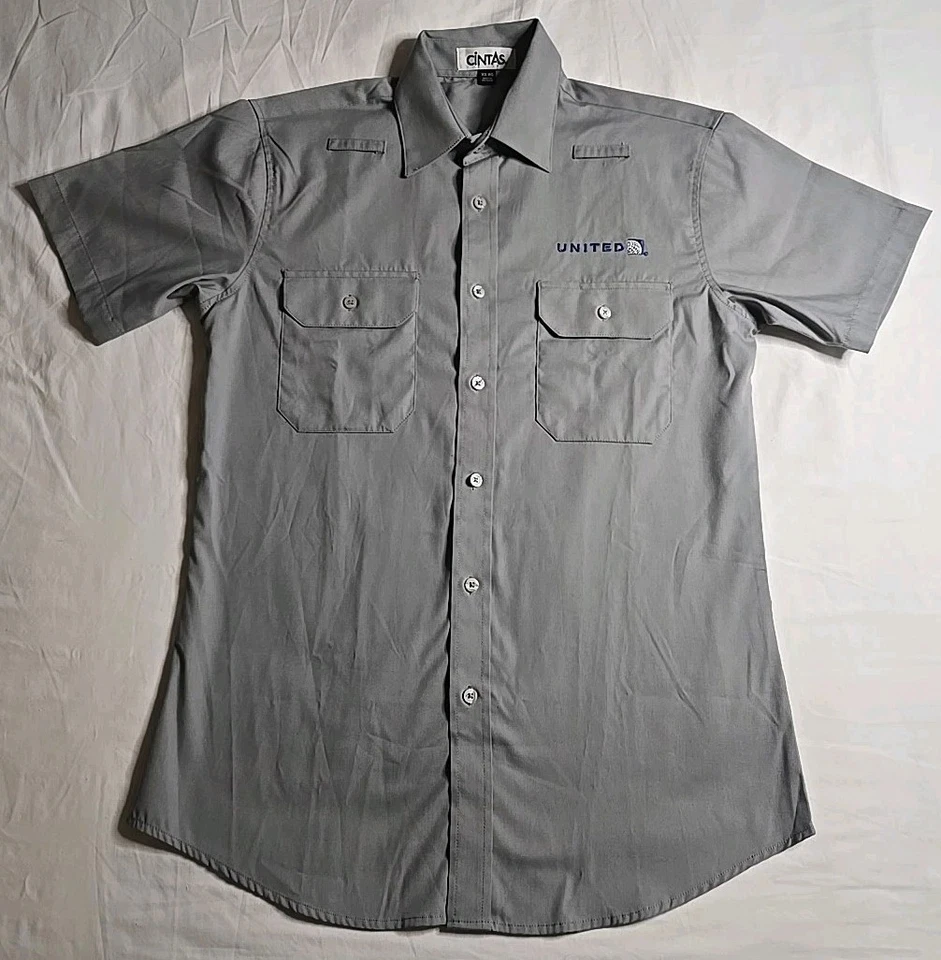 United Airlines Cintas Work Shirt Mens Gray S-Sleeve Button Up Size XS 40W×27L - Image 1 of 4