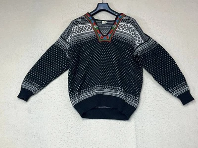 Suéter Grueso Vintage Dale Of Norway 100% Lana Talla XL Negro Blanco Gancho Roto Foto 1 de 4