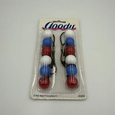 VTG Goody 6 Twin Bead Ponytailers Elastic Hair Ties Red White Blue Knockers NOS - Image 1 of 4