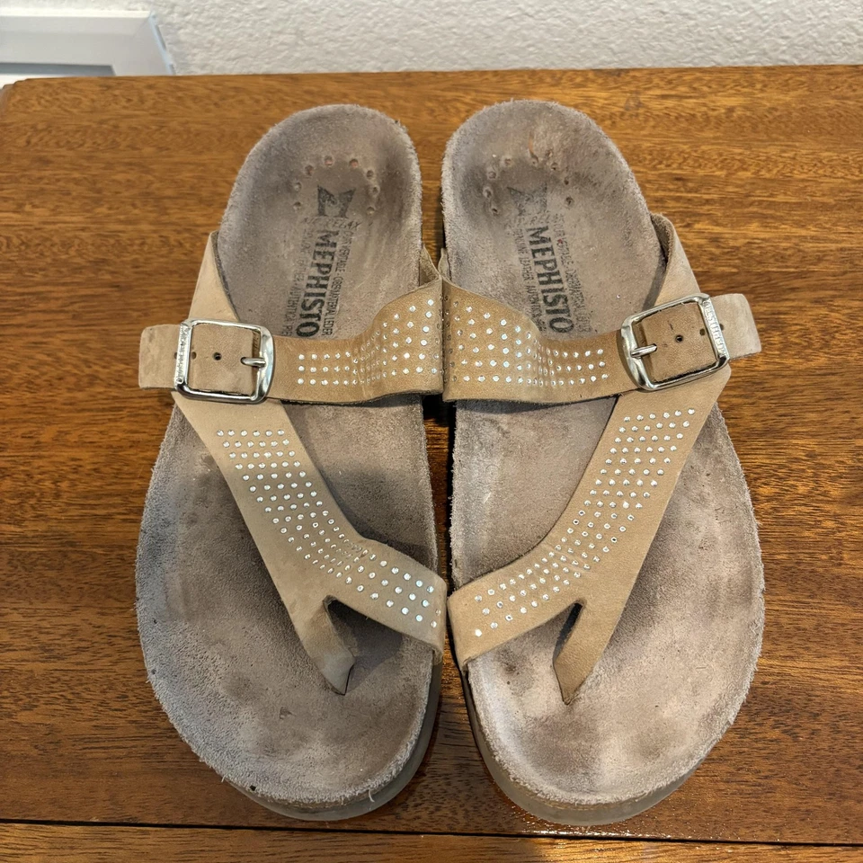 Sandalias Mephisto Helen Mujer Talla 6.5 Beige Estrás Hechas en Francia EU 37 Foto 1 de 4