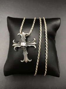 925 Sterling Silver Skull Cross Pendant Rope Chain Necklace Size 24” - Picture 1 of 12