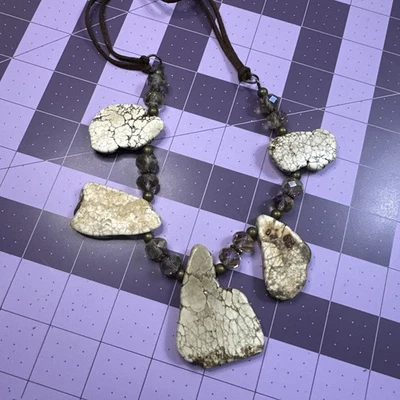 White Buffalo Turquoise Slab Necklace Leather Cord Artisan Southwestern Vintage - Image 1 of 4