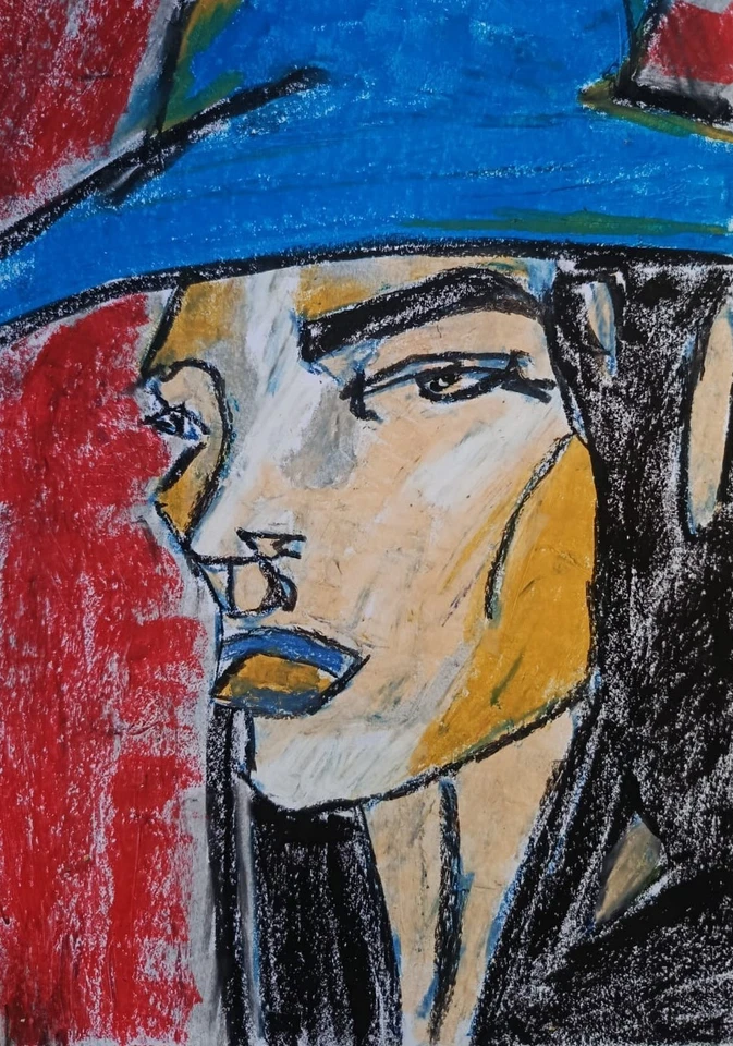 Moderne Kunst Porträt Gemälde Papier A4 Ölpastell Oil Pastel Modern Art Paper A4 - Bild 1 von 1