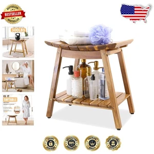 Versátil taburete de ducha de acacia impermeable de 18 pulgadas - Ideal para personas mayores y comodidad - Imagen 1 de 9