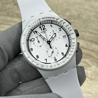 NUEVO✅ Reloj Swatch Cronógrafo GRRRR Gris Silicona Fecha Taquímetro Hombre SUSM400 $130 Foto 1 de 4