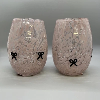 NUEVO Anthropologie Dupe Rosa Arco Negro Copa de Vino Sin Tallo Icono Místico JUEGO DE 2 Foto 1 de 3