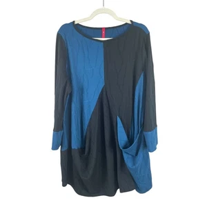 Top túnica tejida IC By Connie K bloque de color Lagenlook azul artístico negro talla XL - Imagen 1 de 8