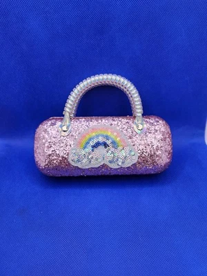 Estuche rígido para gafas de sol rosa brillo con asa, patrón arco iris niños/escuela Foto 1 de 4