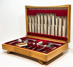 Wostenholm 76 pce Monte Carlo Sheffield Cutlery Set & OAK Canteen Modernist MCM - Picture 1 of 24