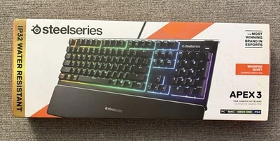 SteelSeries Apex 3 RGB Wired Gaming Keyboard IP32 Water Resistant Quiet Switches - Image 1 of 2