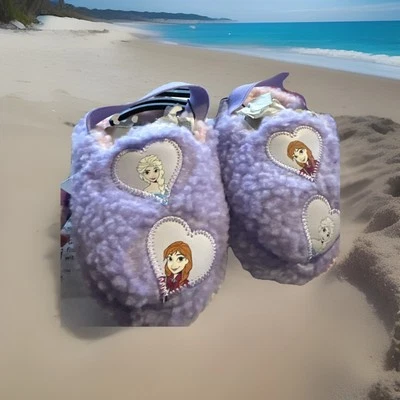 NEW Disney Frozen ELSA & ANNA Purple Sherpa Slippers Toddler Girls Size 5/6 tags - Image 1 of 4