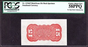 US 15c Fractional Currency Specimen FR 1276 spwmb Redback PCGS 58 PPQ (98) - Picture 1 of 2